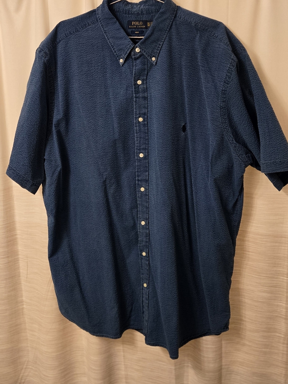 Polo Ralph Lauren Men's Indigo Seersucker Short Sleeve Button-Down Shirt 3XLT